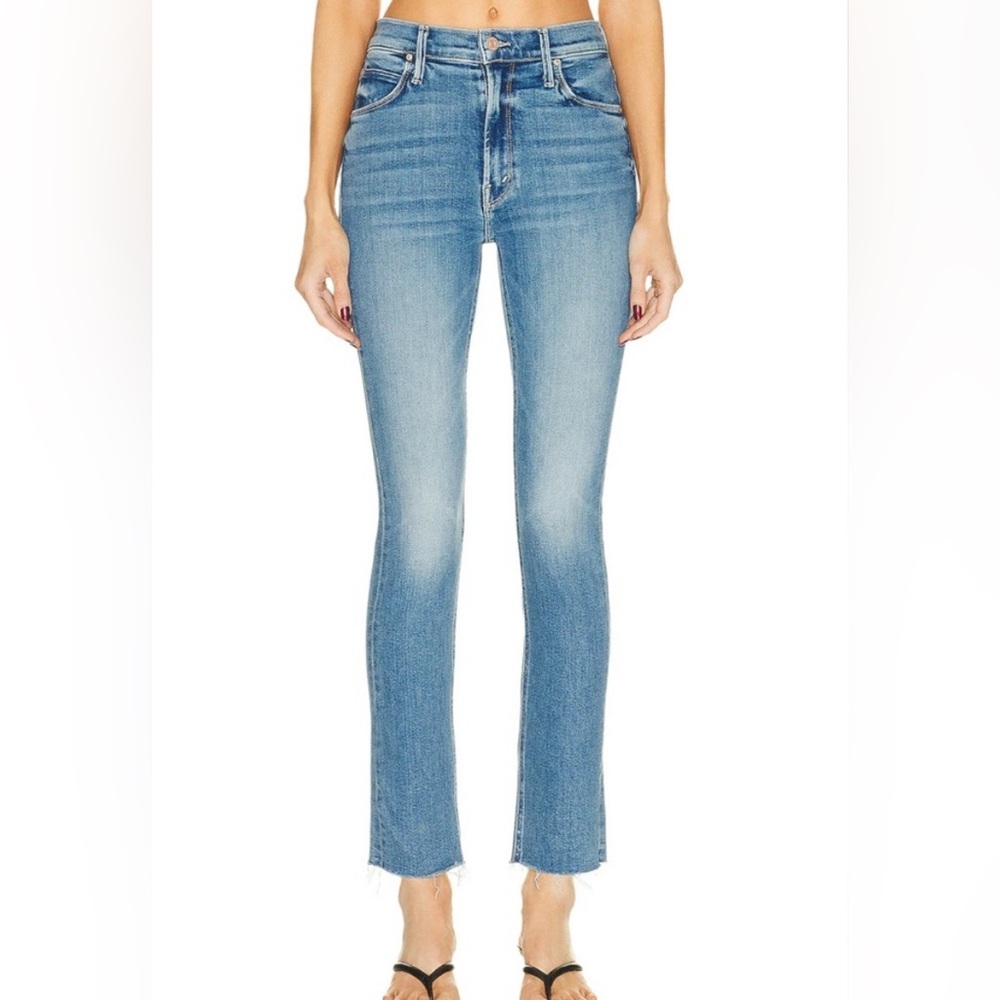 Mother Mid Rise Dazzler Ankle Fray Jeans Riding the Cliffside Raw Ankle Crop 26